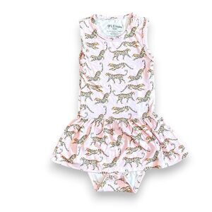 LEV Baby Pink Cheetah Eco-Friendly Bamboo Skirted Bodysuit Size 18-24M